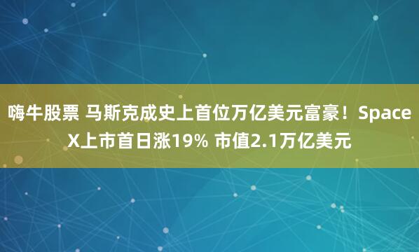 嗨牛股票 马斯克成史上首位万亿美元富豪！SpaceX上市首日涨19% 市值2.1万亿美元